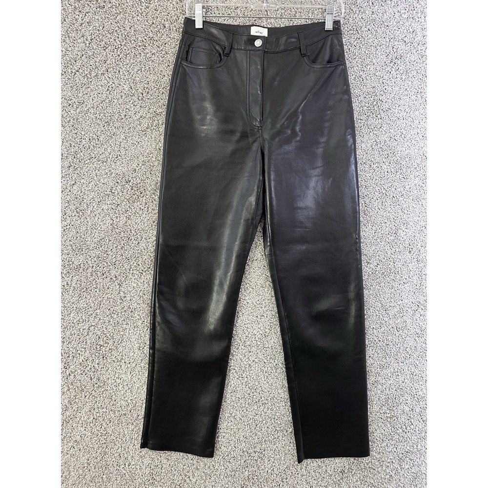 Aritzia Wilfred The Melina Pant Black Faux Leather Straight Leg Size 6 NWOT‎